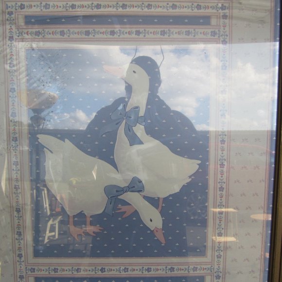 VTG 80'S PRINT WHITE GEESE FARMHOUSE CHIC, FRAMED, COA ON BACK - Picture 2 of 6